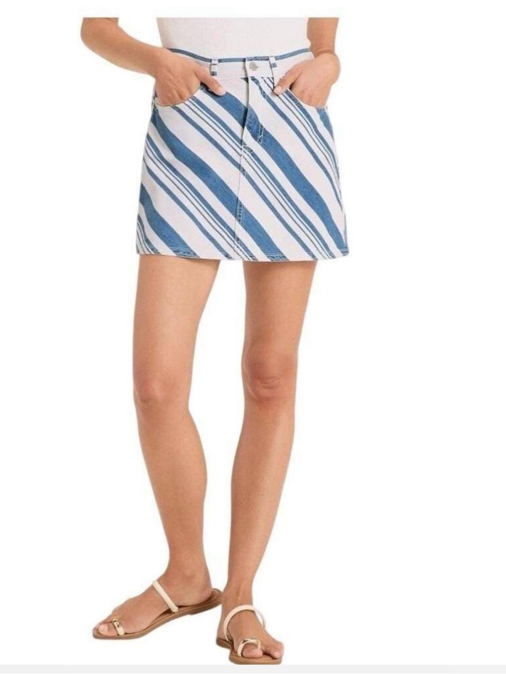 Universal Thread Blue & White Diagonal Striped Denim Mini Skirt size 8